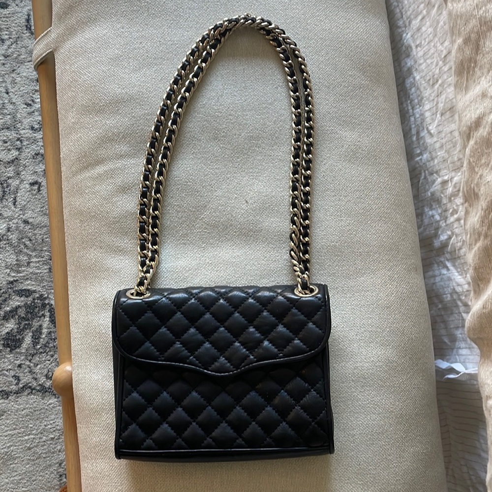 Rebecca Minkoff, black leather, quilt pattern, small crossbody bag